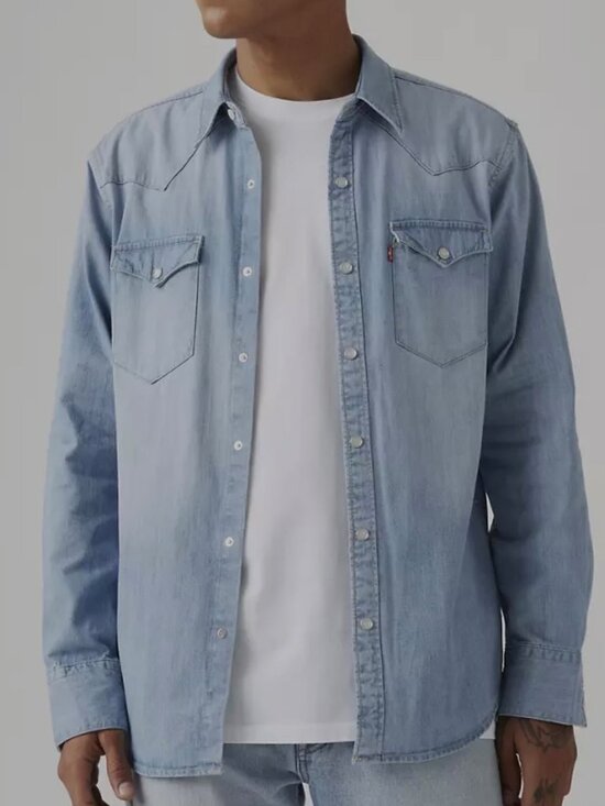 Levi's Other - Levi's Men Pocketed Light Wash Denim Western Shirt, Blue, Size L